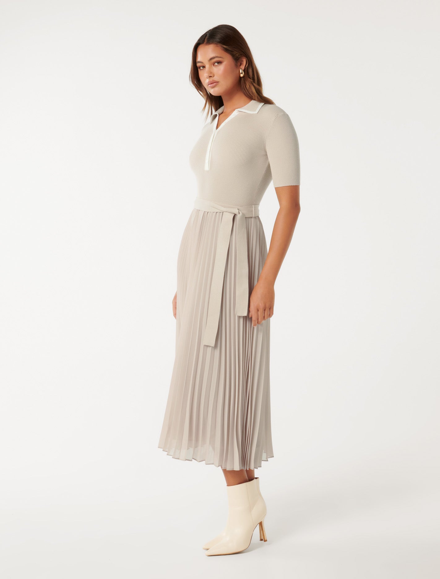 Melody S/S Polo Collar Knit Dress Sand/ Porcelain