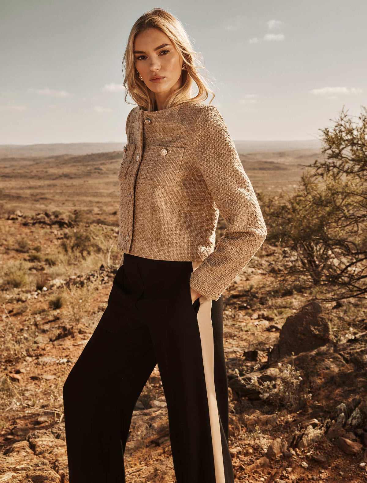 Chrissy Crop Boucle Jacket Light Camel