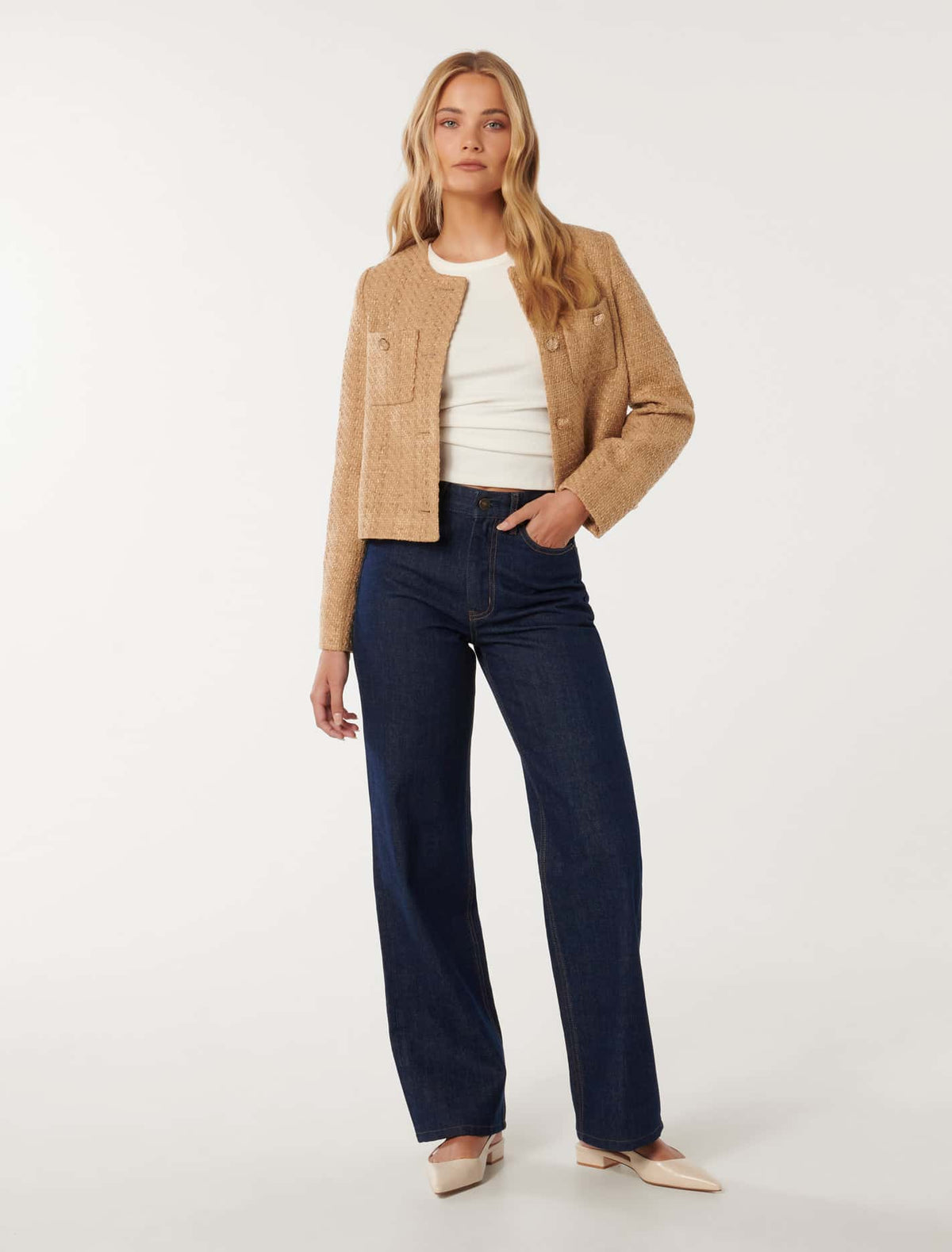 Chrissy Crop Boucle Jacket Light Camel