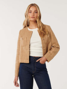 Chrissy Crop Boucle Jacket Light Camel