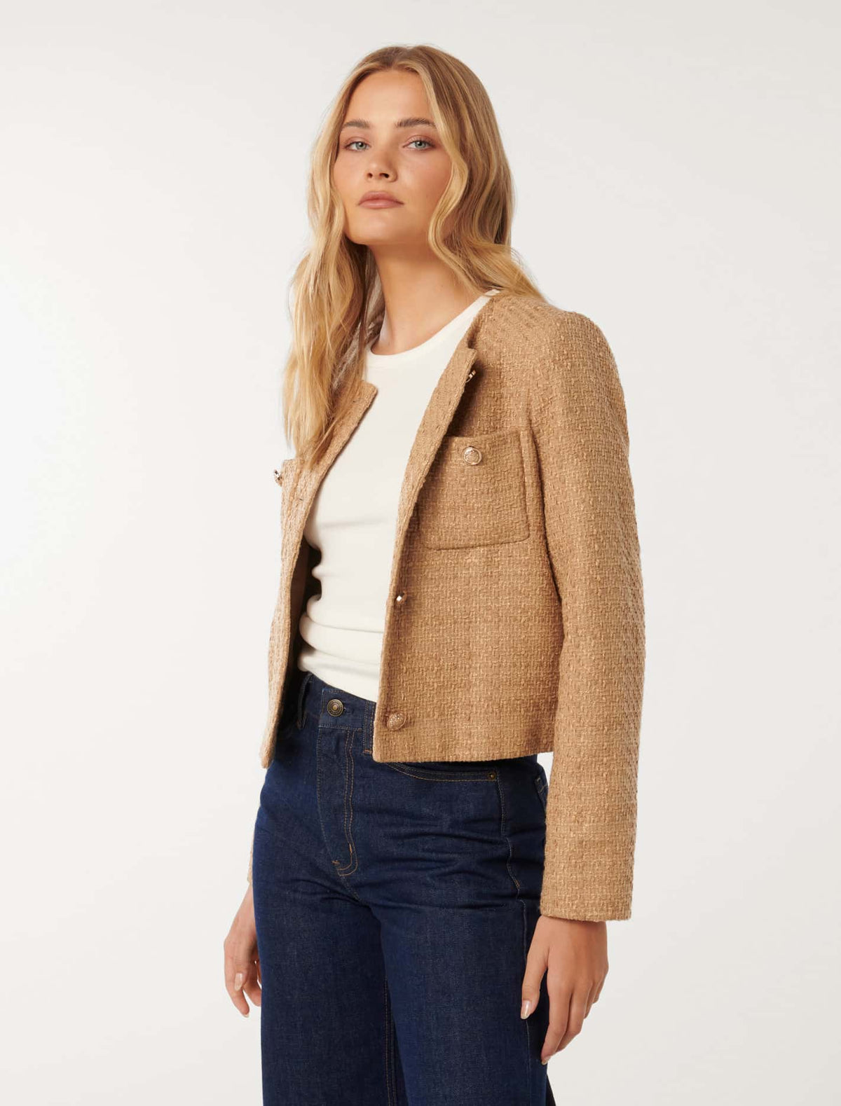 Chrissy Crop Boucle Jacket Light Camel