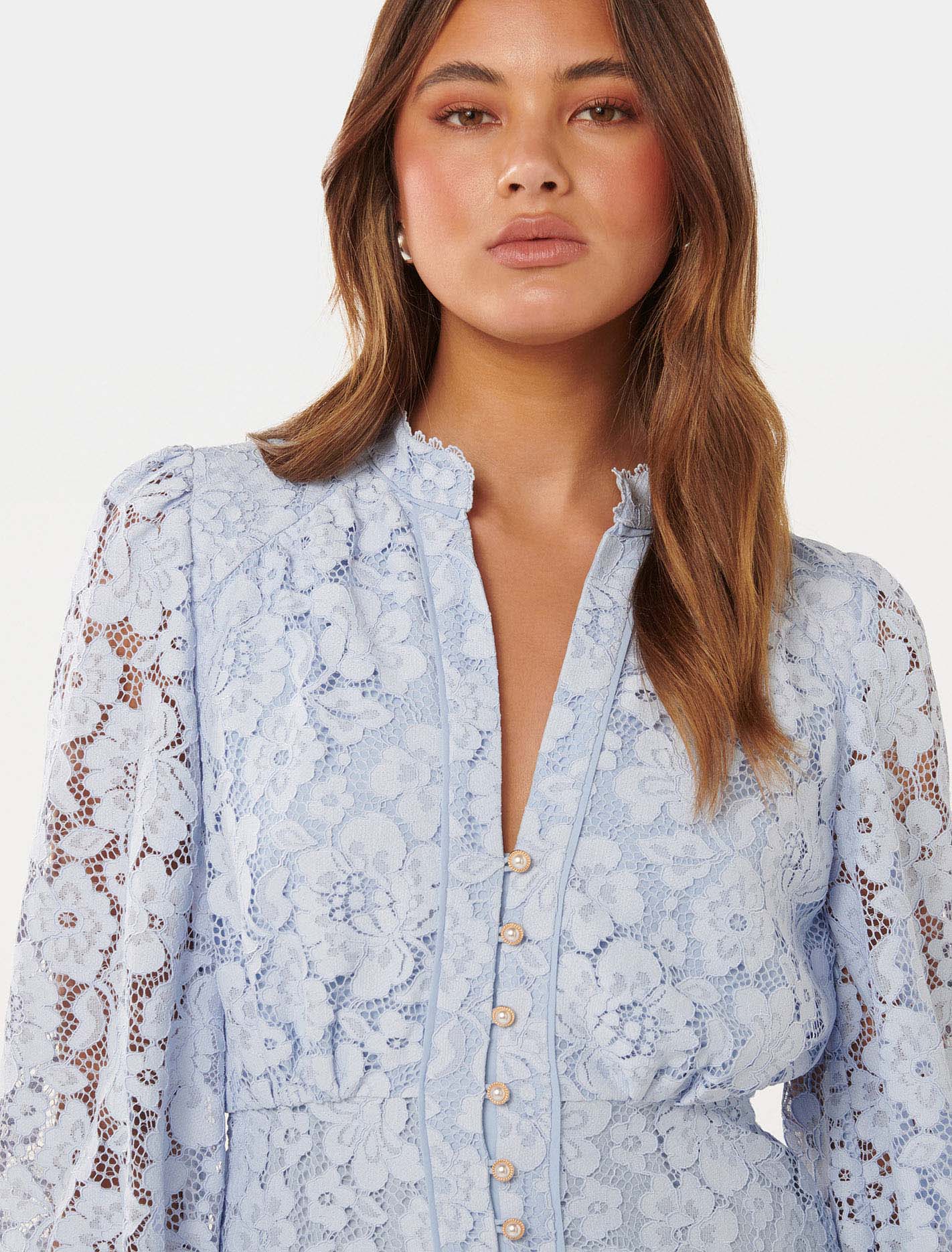 Evie Lace Mini Dress Faded Cornflower