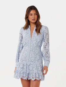 Evie Lace Mini Dress Faded Cornflower