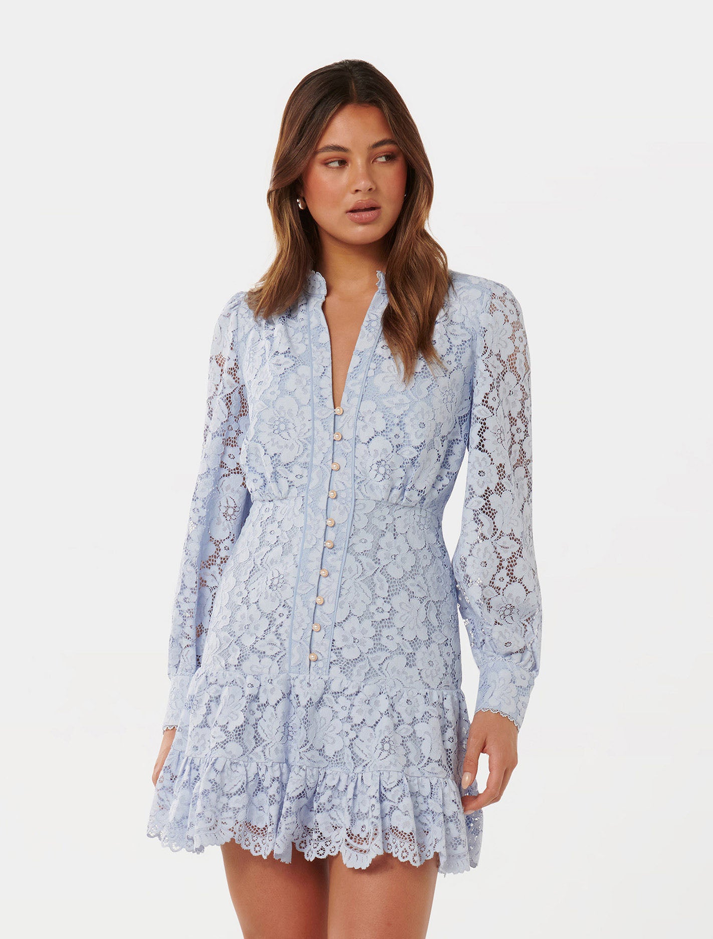 Evie Lace Mini Dress Faded Cornflower