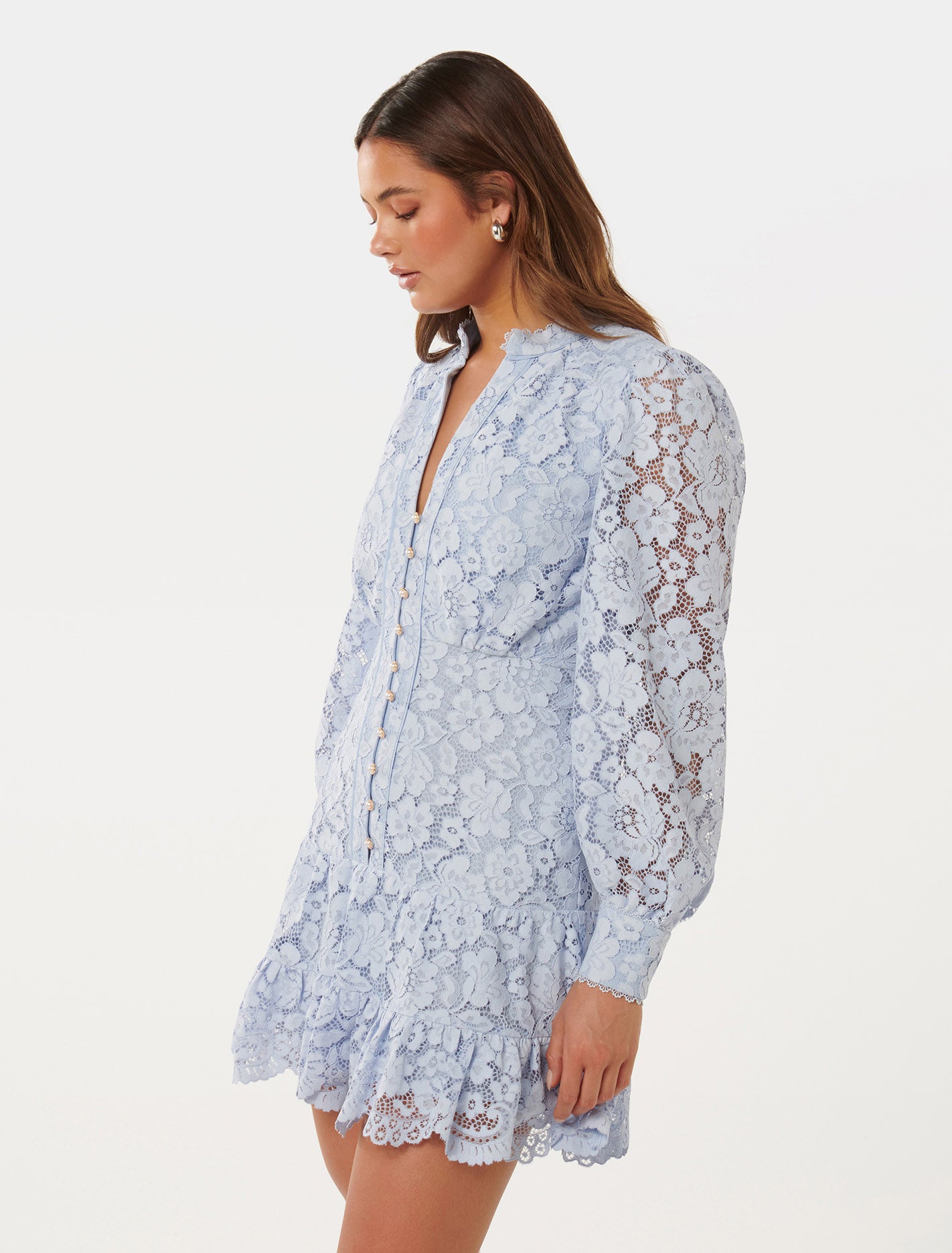 Evie Lace Mini Dress Faded Cornflower