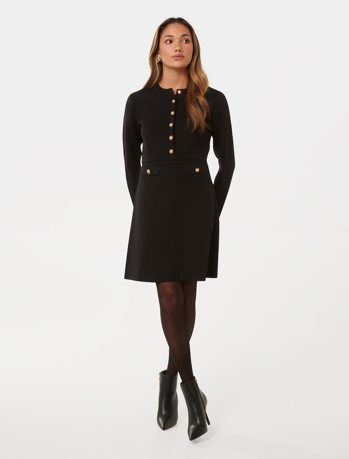 Karina Petite L/S Polo Knit Dress Black