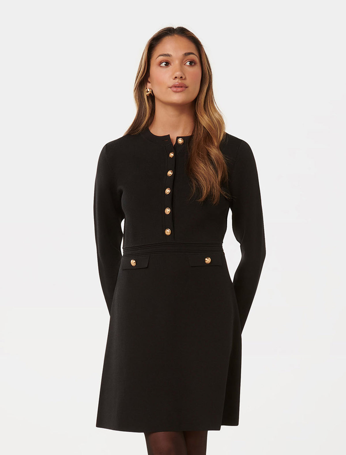 Karina Petite L/S Polo Knit Dress Black