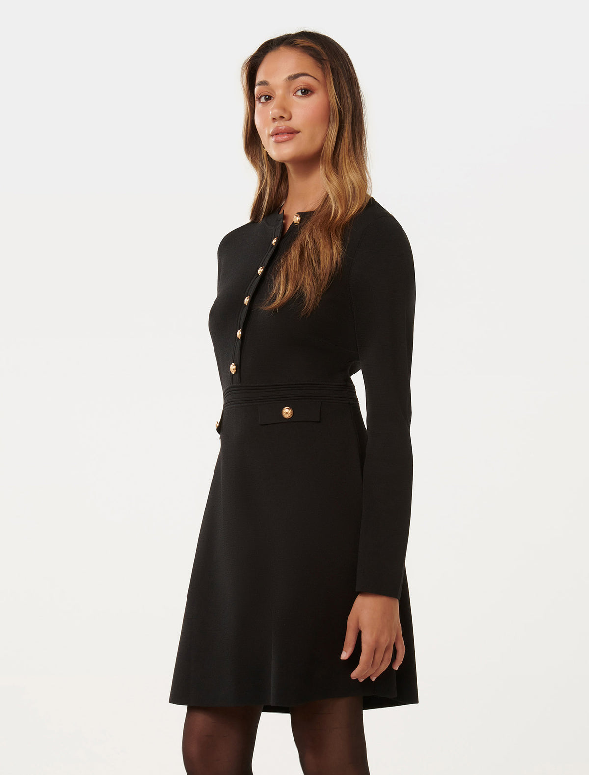 Karina Petite L/S Polo Knit Dress Black