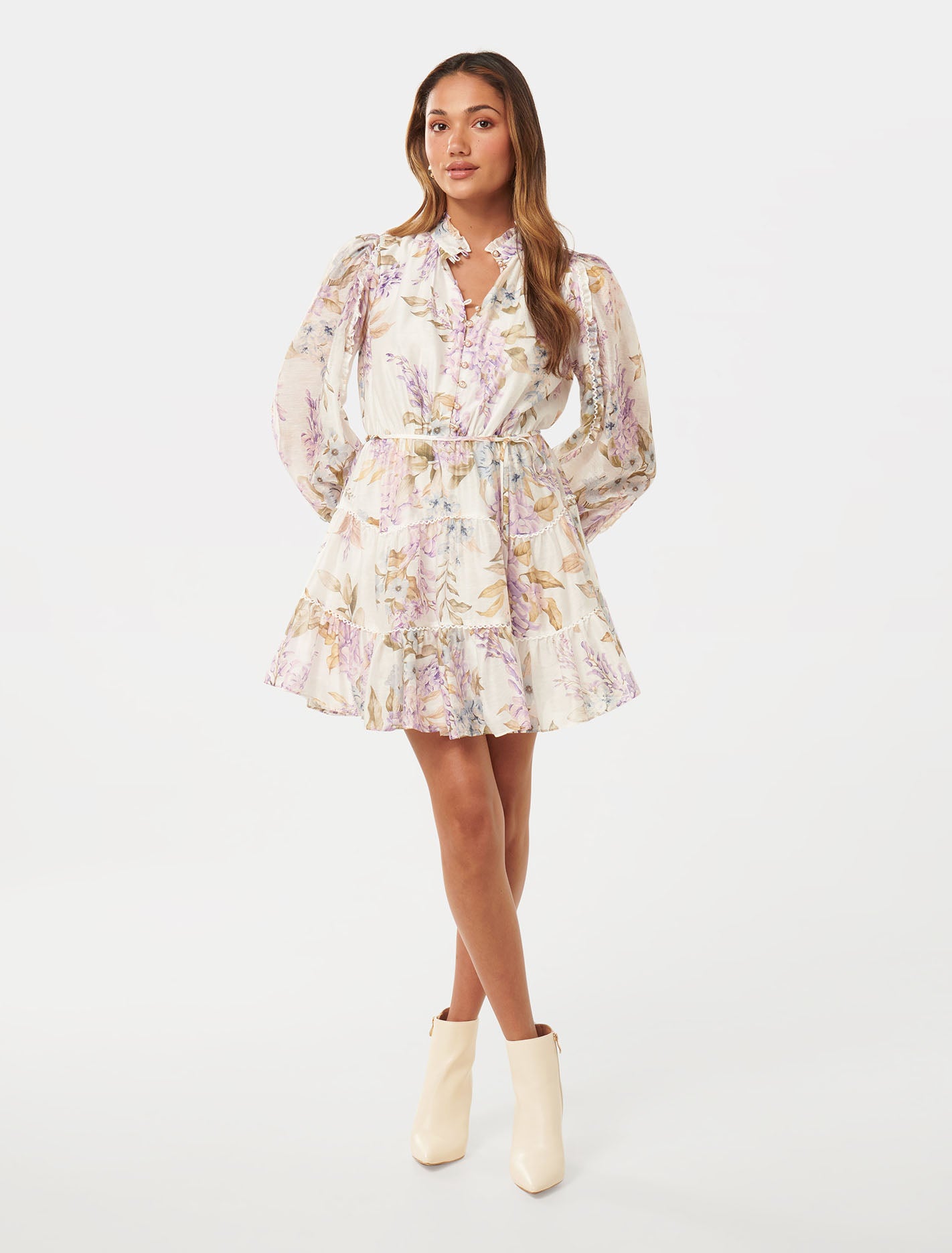 Caterina Petite Printed Mini Skater Lilac Conifer Floral