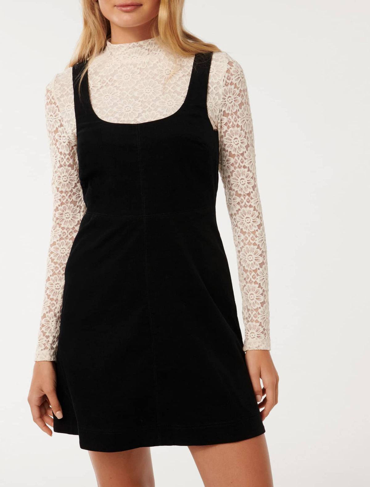 Camille Two-in-One Corduroy Mini Dress Black