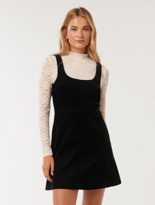 Camille Two-in-One Corduroy Mini Dress Black