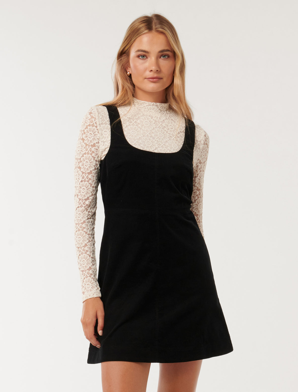 Camille Two-in-One Corduroy Mini Dress Black
