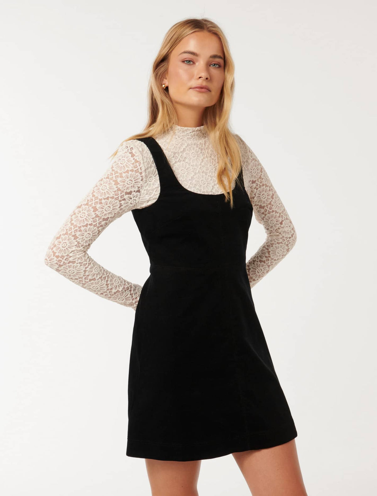 Camille Two-in-One Corduroy Mini Dress Black