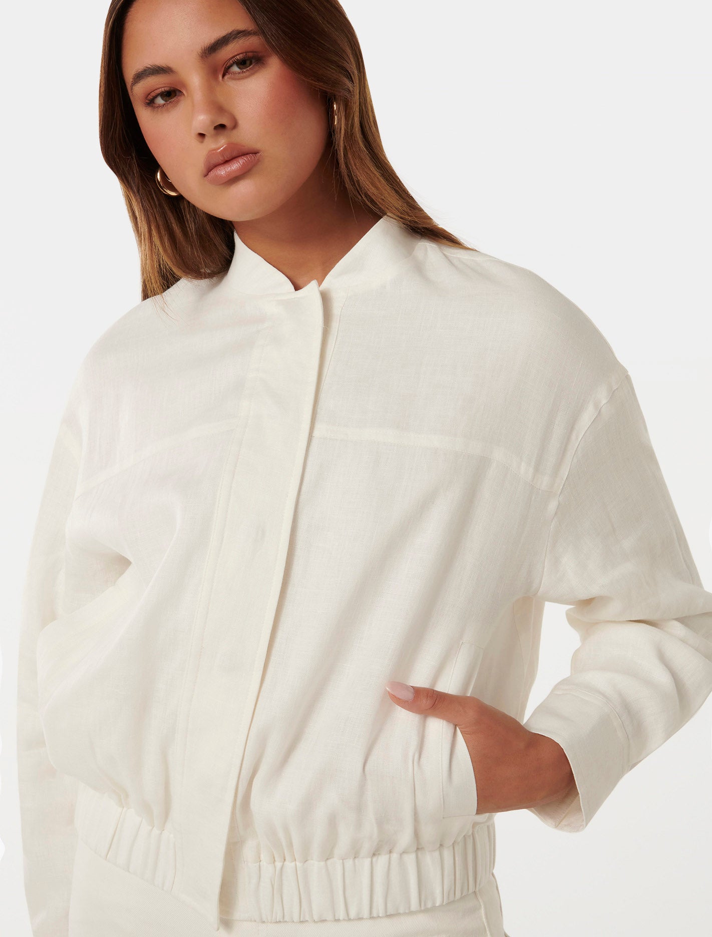 Arlette Linen Bomber Jacket Porcelain