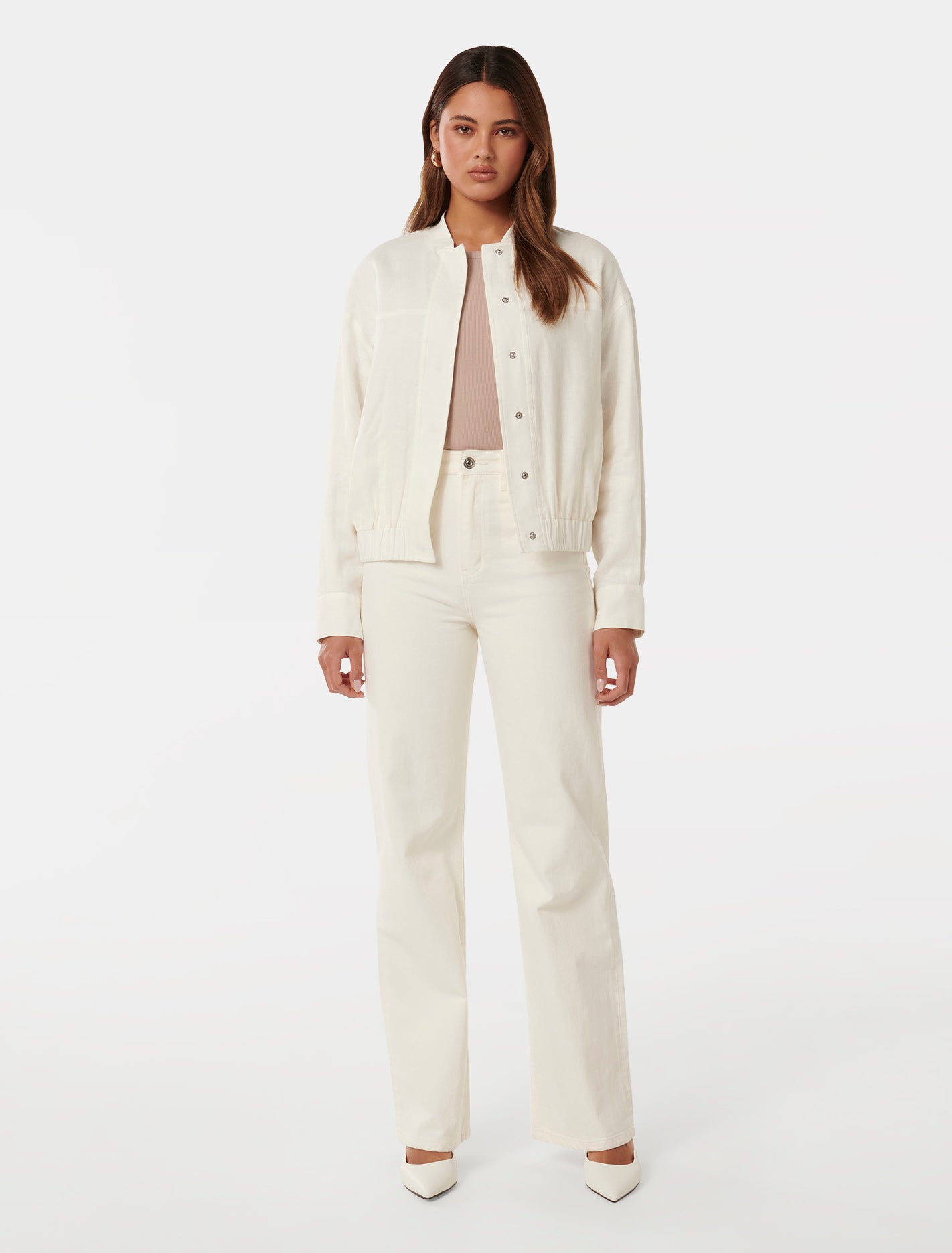 Arlette Linen Bomber Jacket Porcelain