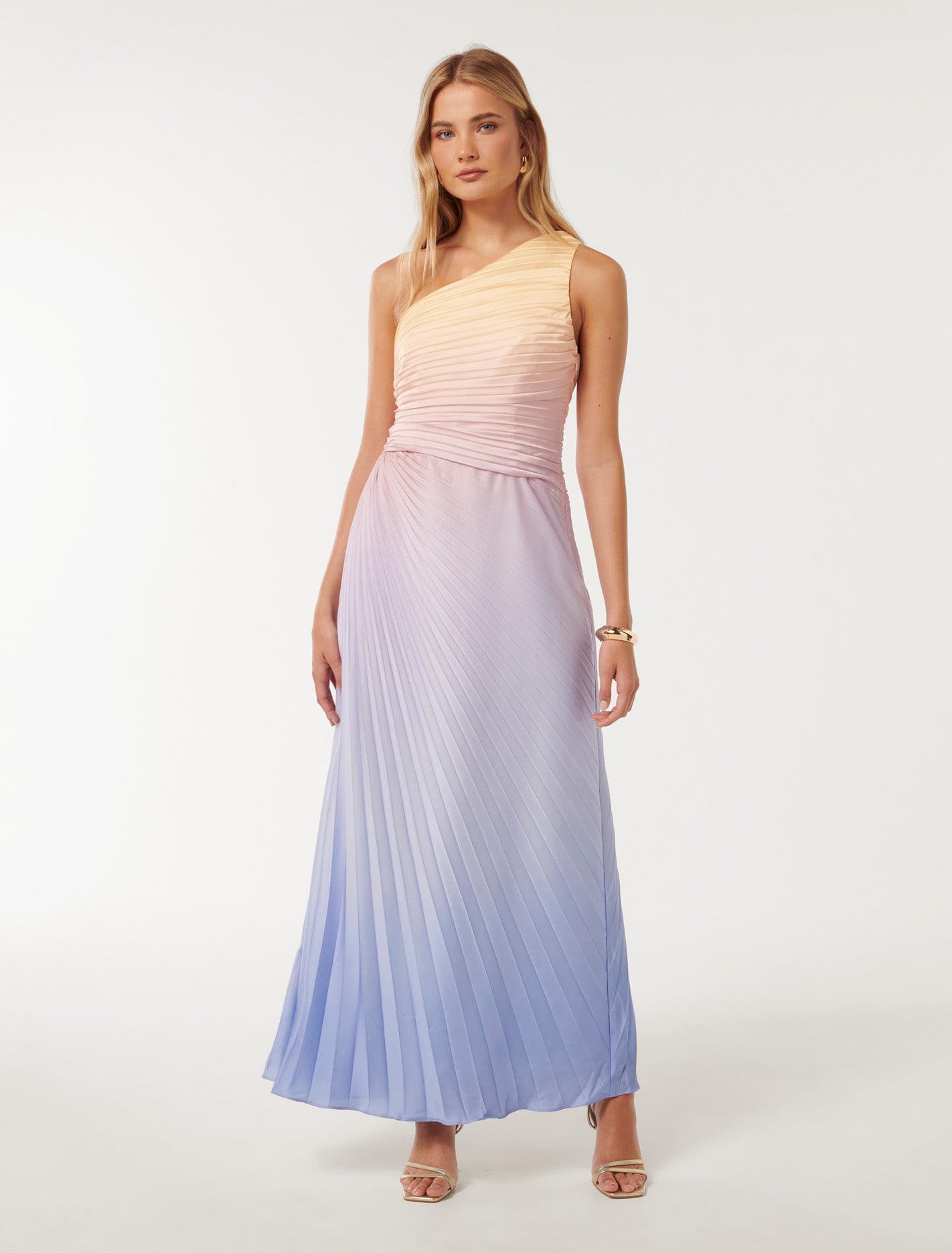 Paula Pleated One Shoulder Maxi Cloud Ombre