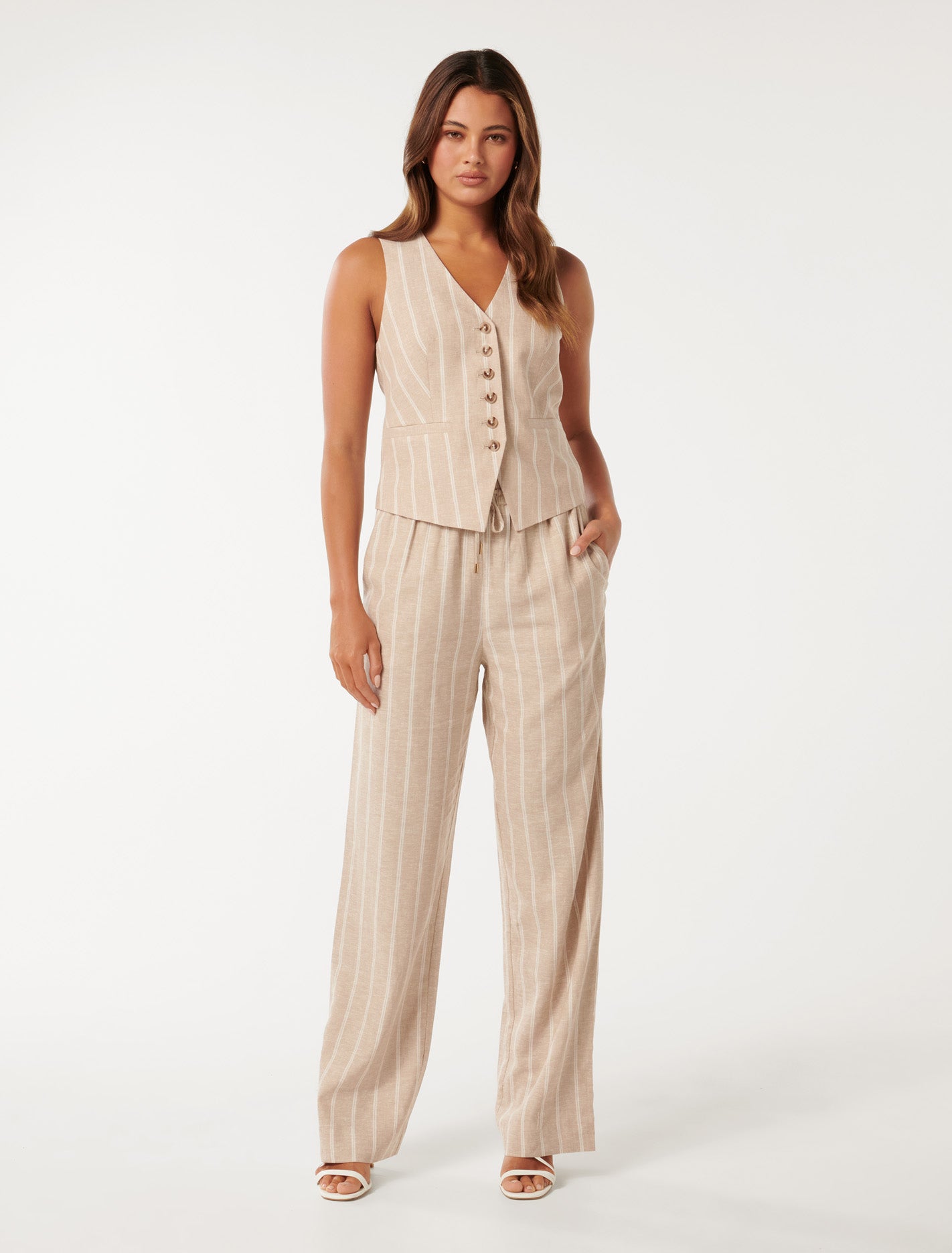 Imogen Waistcoat Desert Taupe Stripe