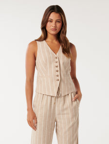 Imogen Waistcoat Desert Taupe Stripe