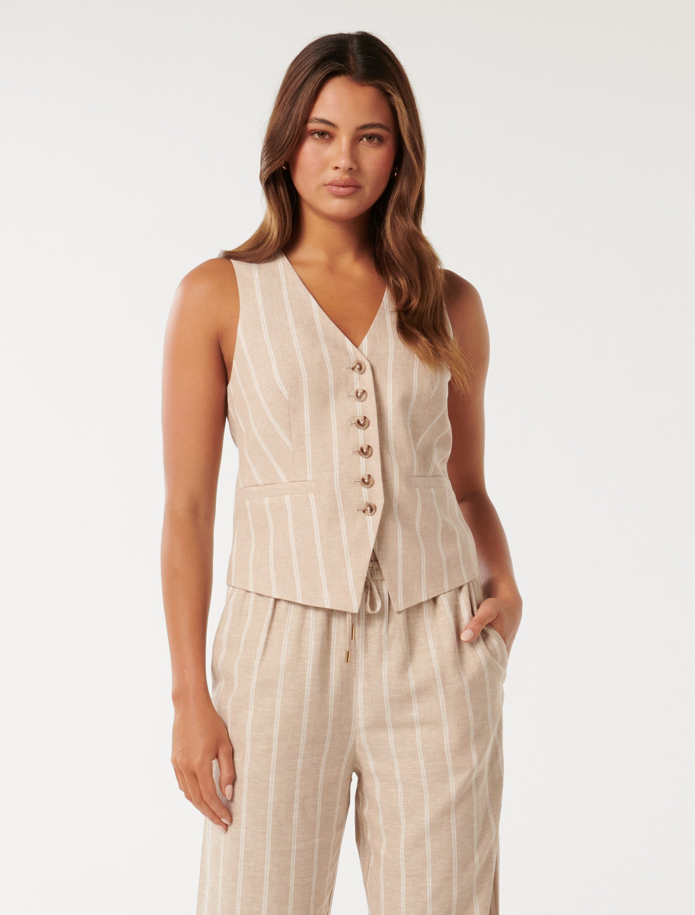 Imogen Waistcoat Desert Taupe Stripe