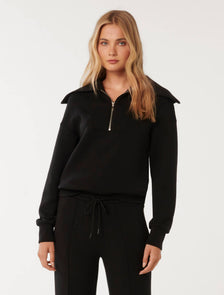 Tiana Loungewear Zip Front Sweatshirt Black