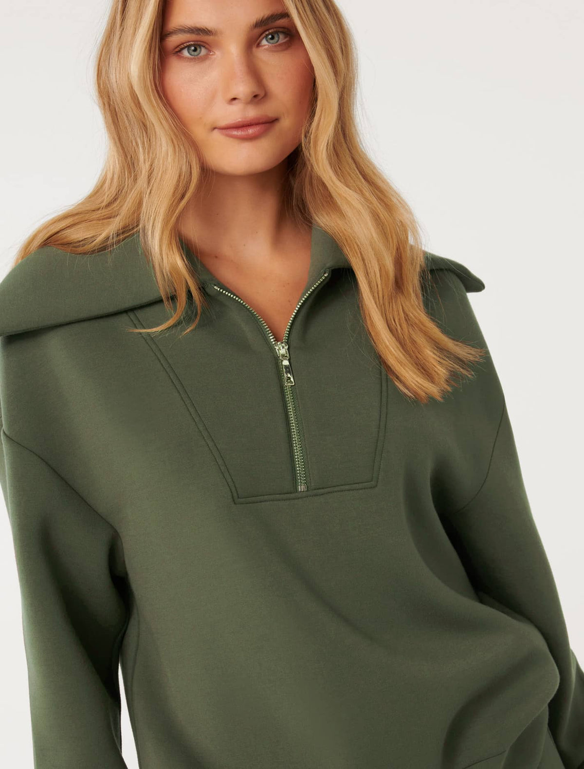 Tiana Loungewear Zip Front Sweatshirt Olive Green