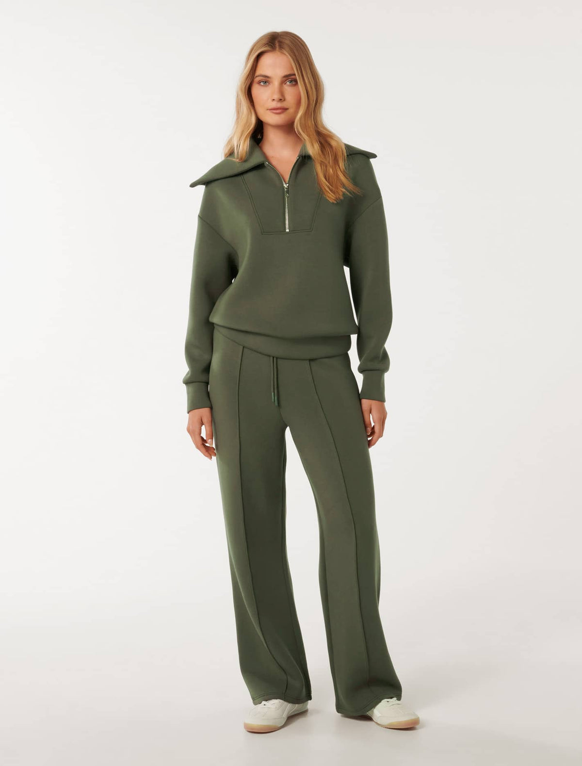 Tiana Loungewear Zip Front Sweatshirt Olive Green