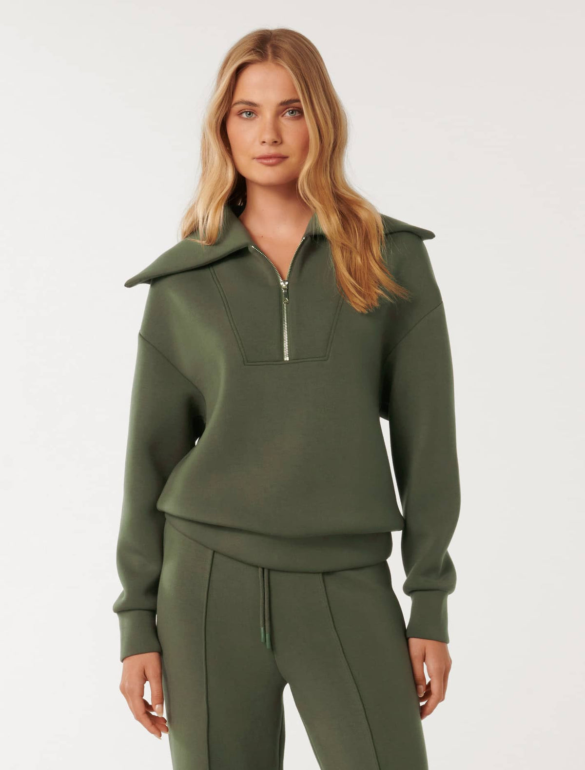Tiana Loungewear Zip Front Sweatshirt Olive Green