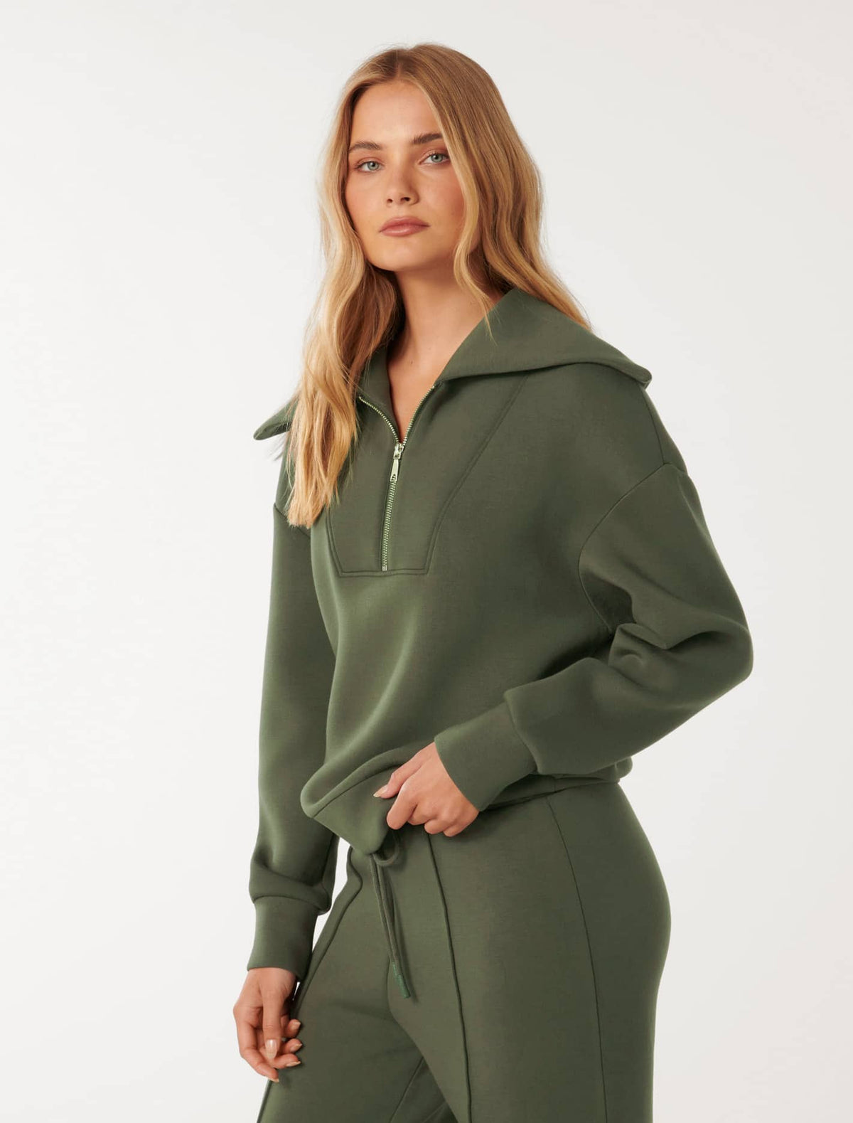 Tiana Loungewear Zip Front Sweatshirt Olive Green