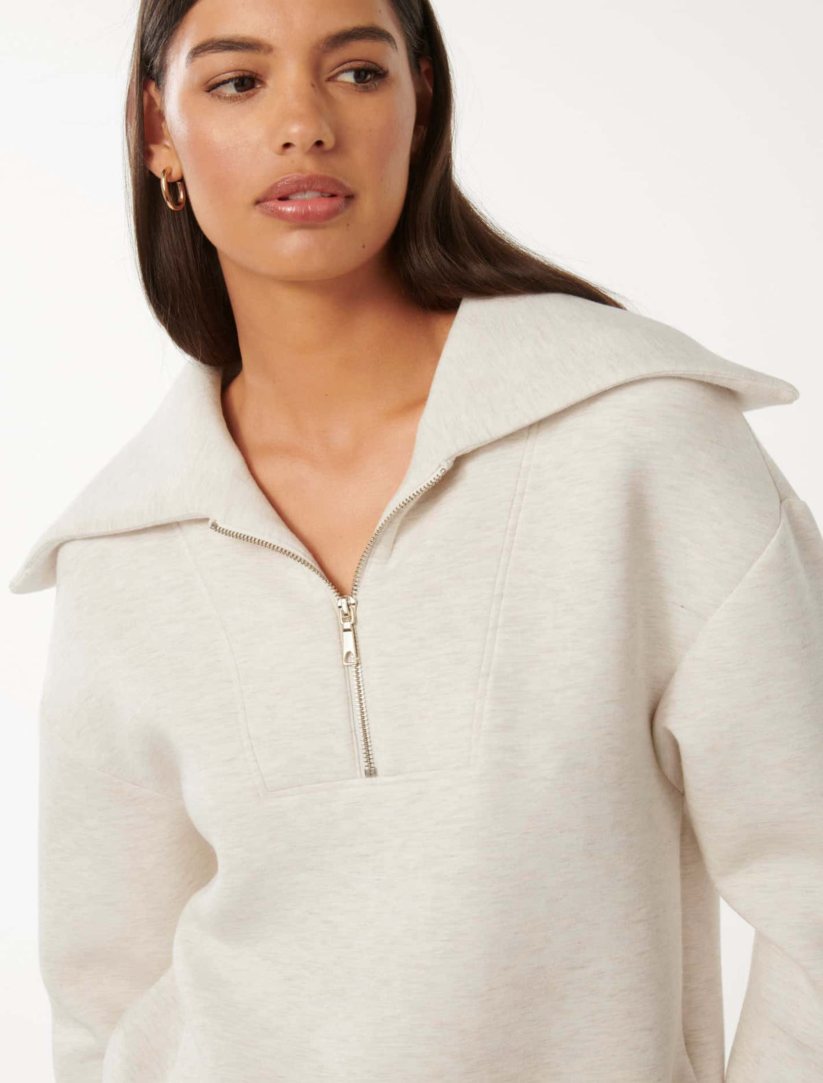 Tiana Loungewear Zip Front Sweatshirt Oatmeal Marle