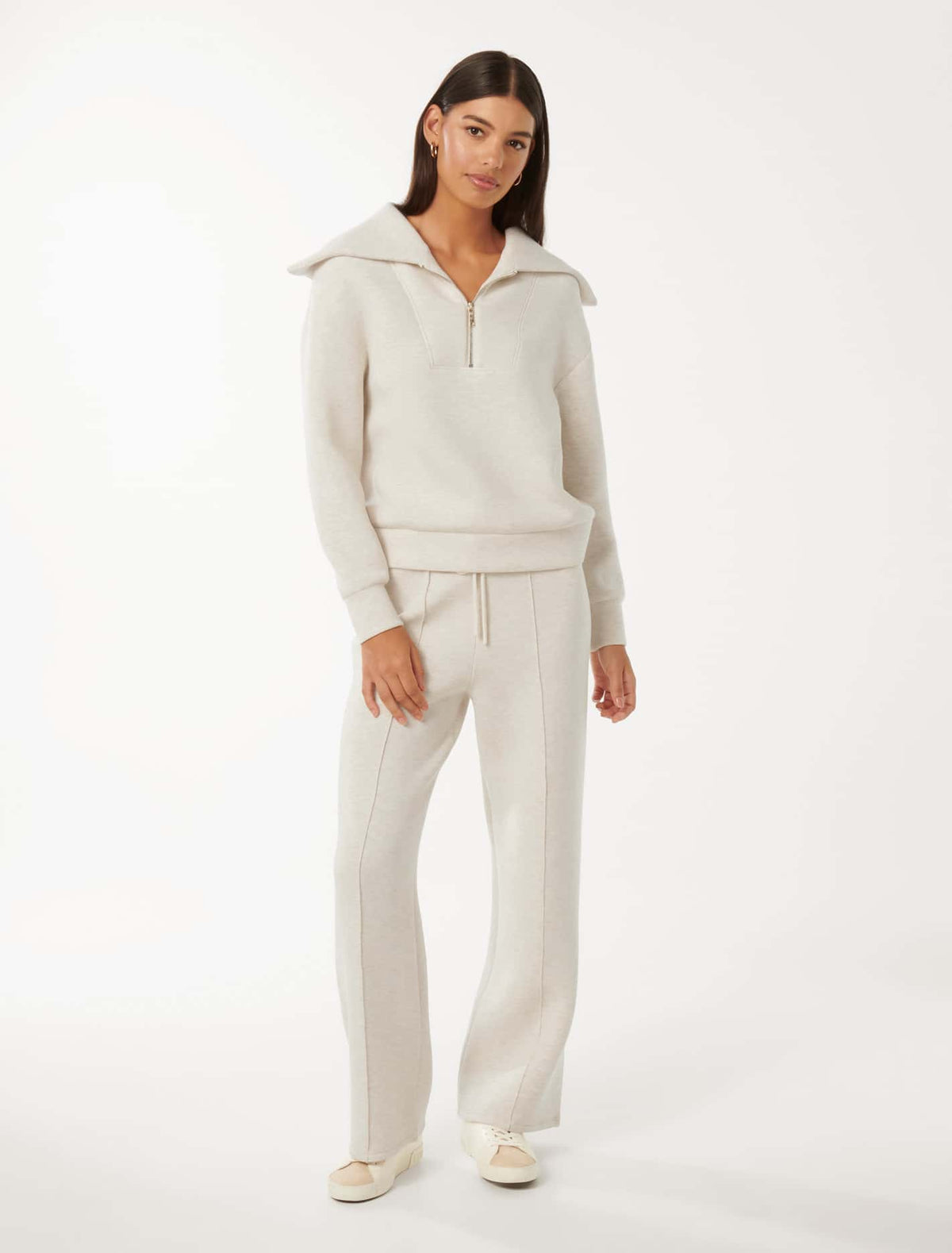 Tiana Loungewear Zip Front Sweatshirt Oatmeal Marle
