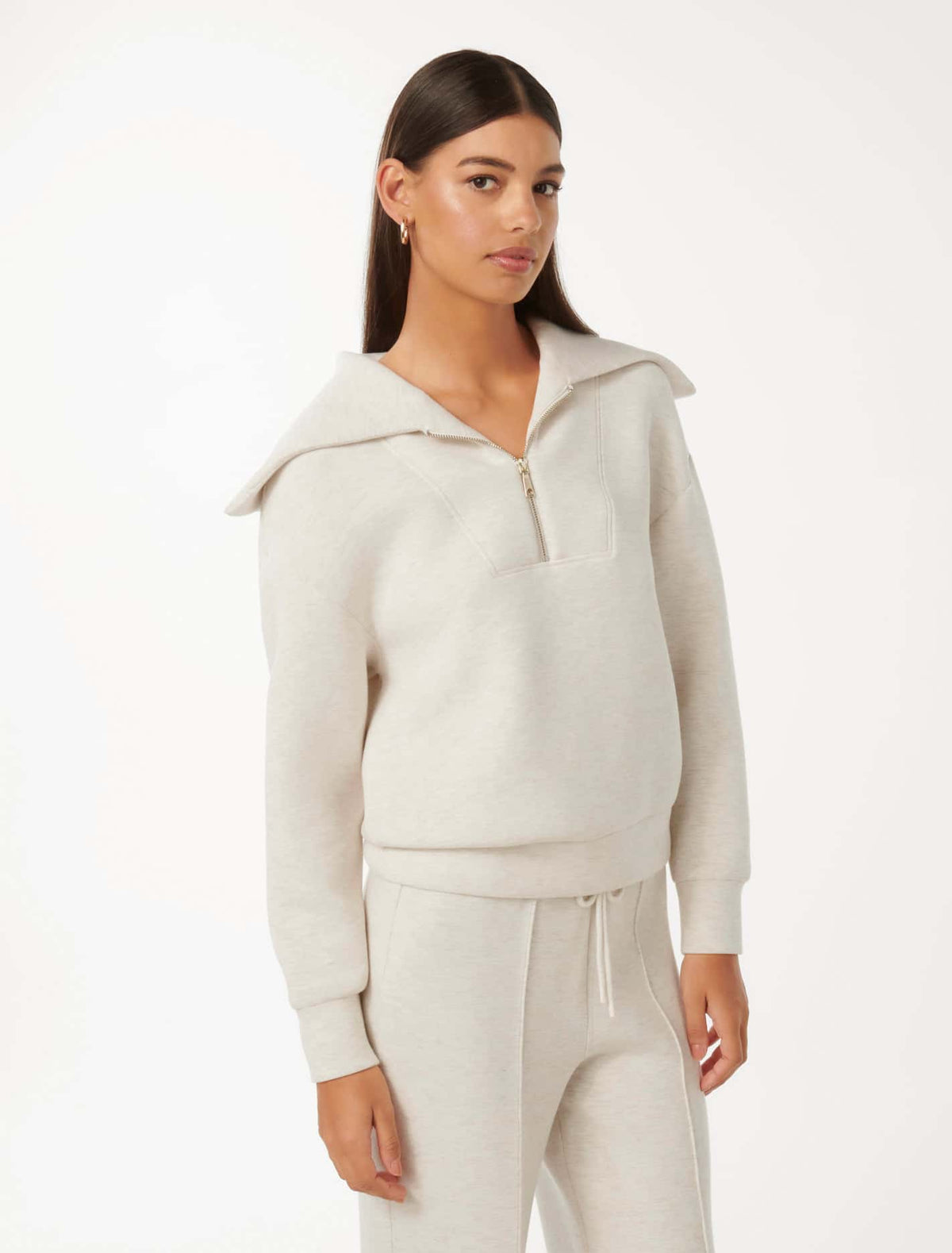 Tiana Loungewear Zip Front Sweatshirt Oatmeal Marle