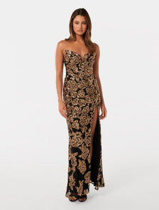 Chrissy Strapless Gown Black & Gold