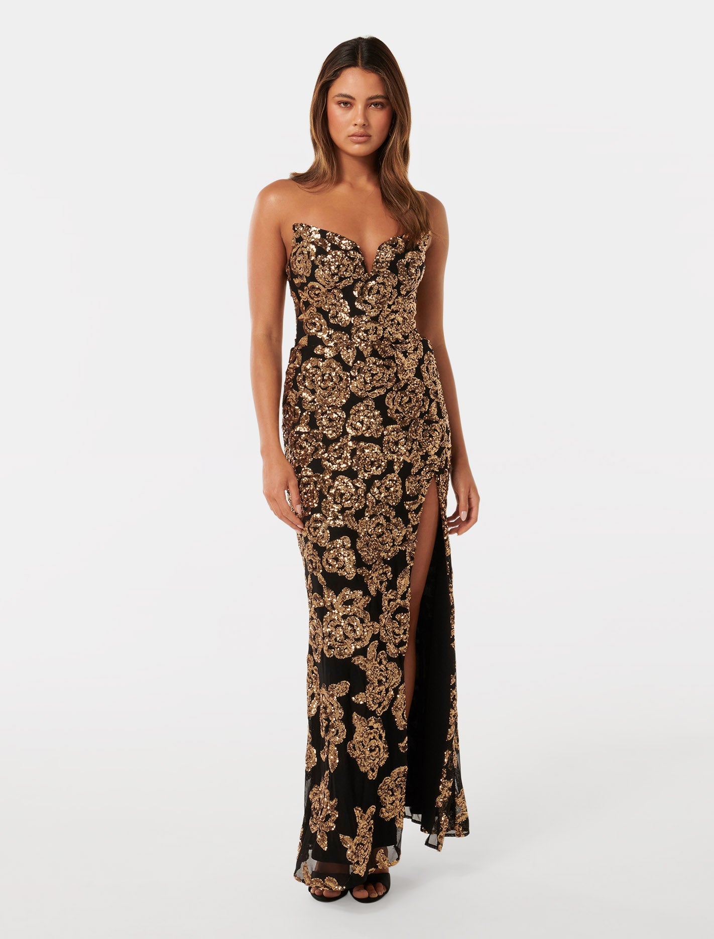 Chrissy Strapless Gown Black & Gold