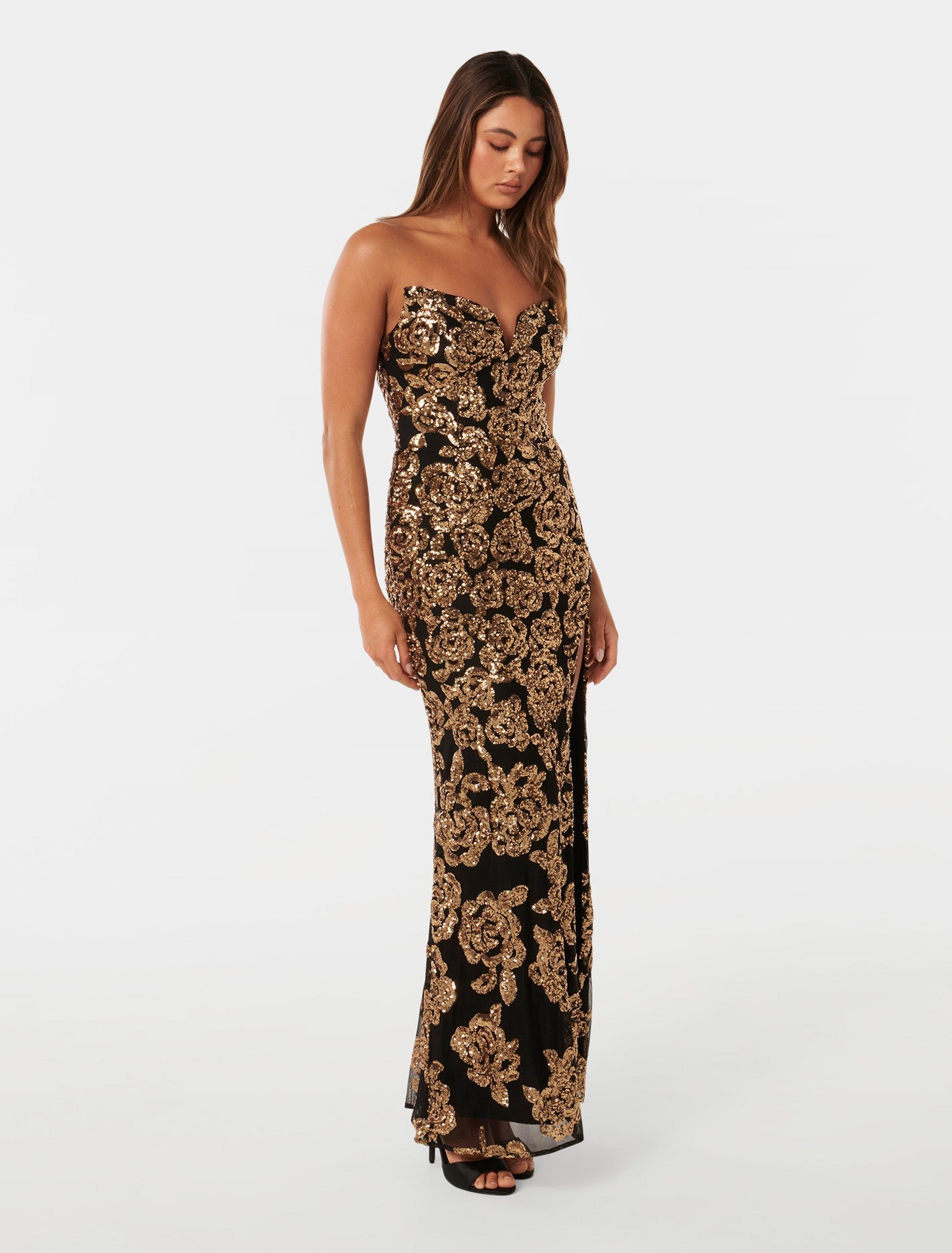 Chrissy Strapless Gown Black & Gold