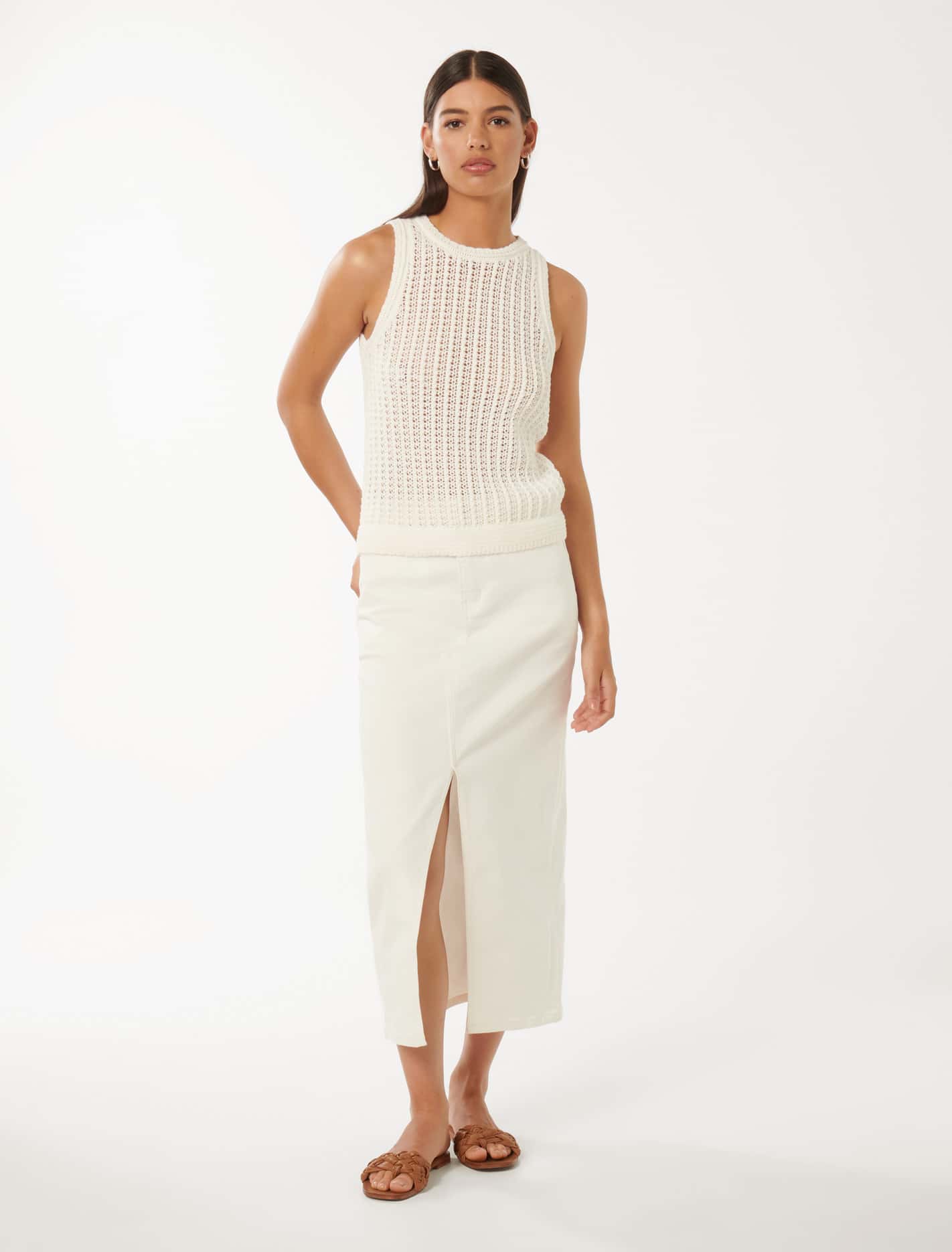 Bailee Crochet Look Racer Top Porcelain