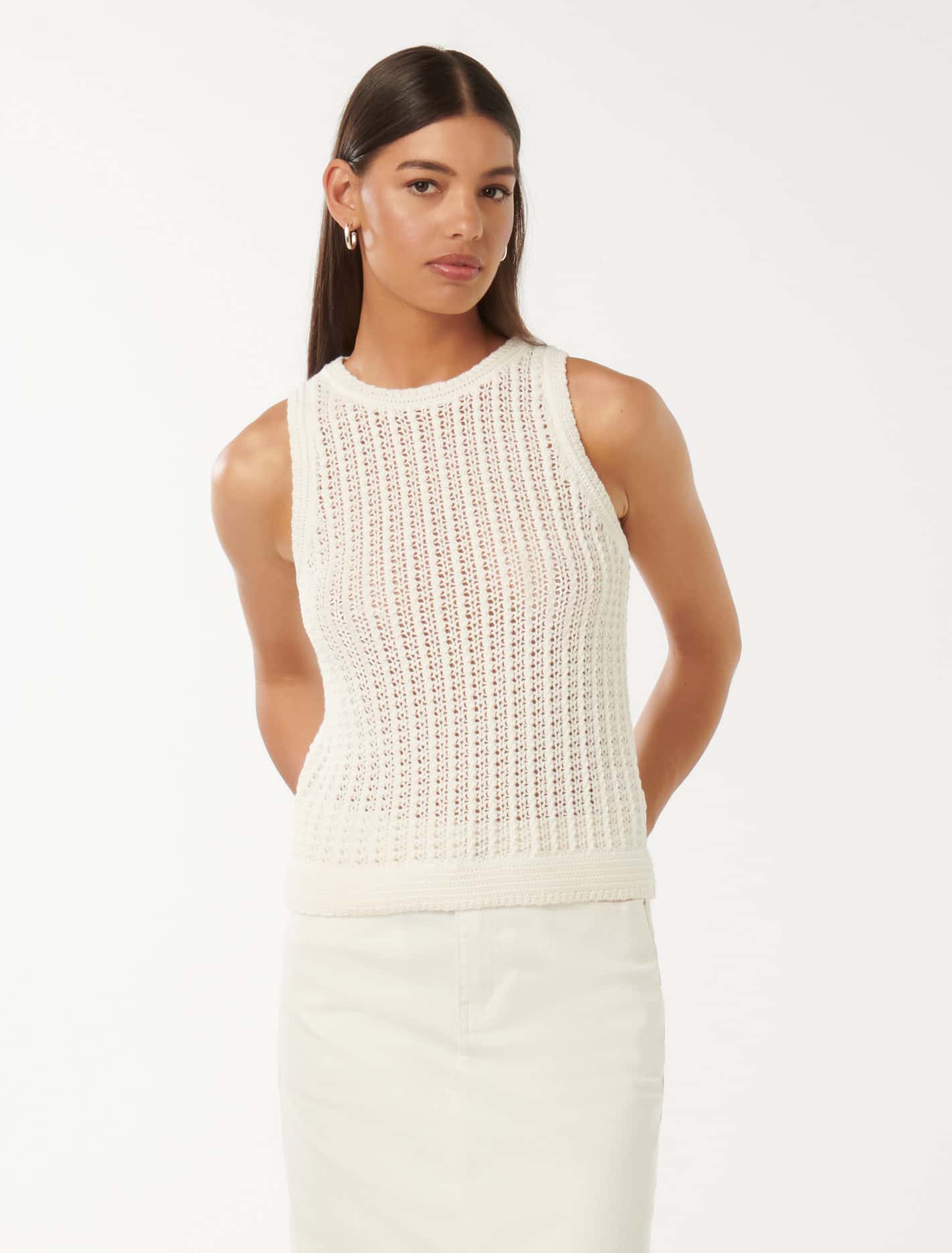 Bailee Crochet Look Racer Top Porcelain