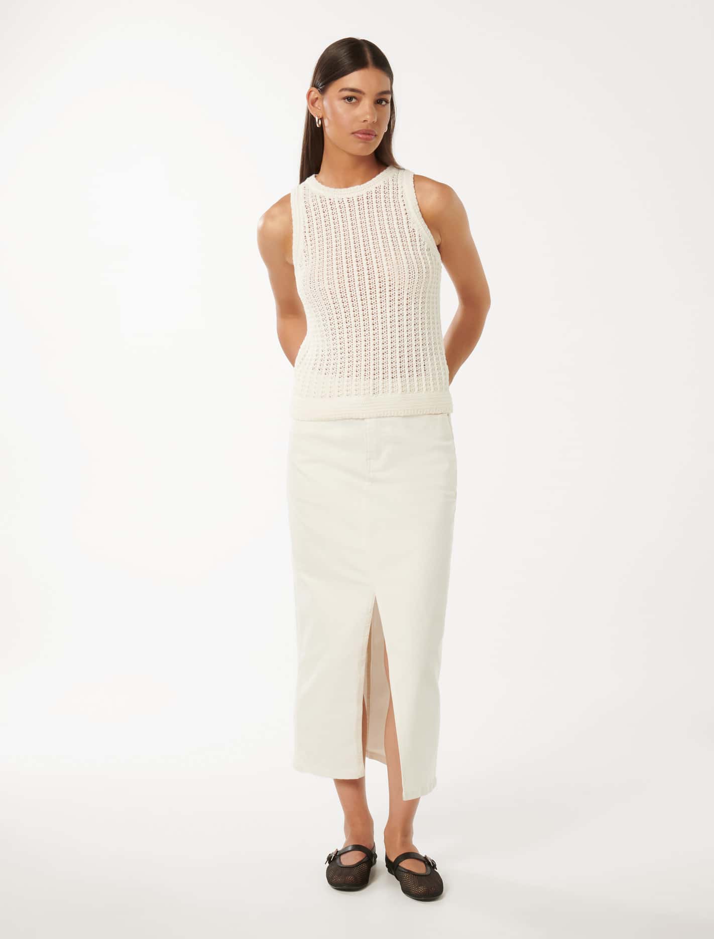 Bailee Crochet Look Racer Top Porcelain