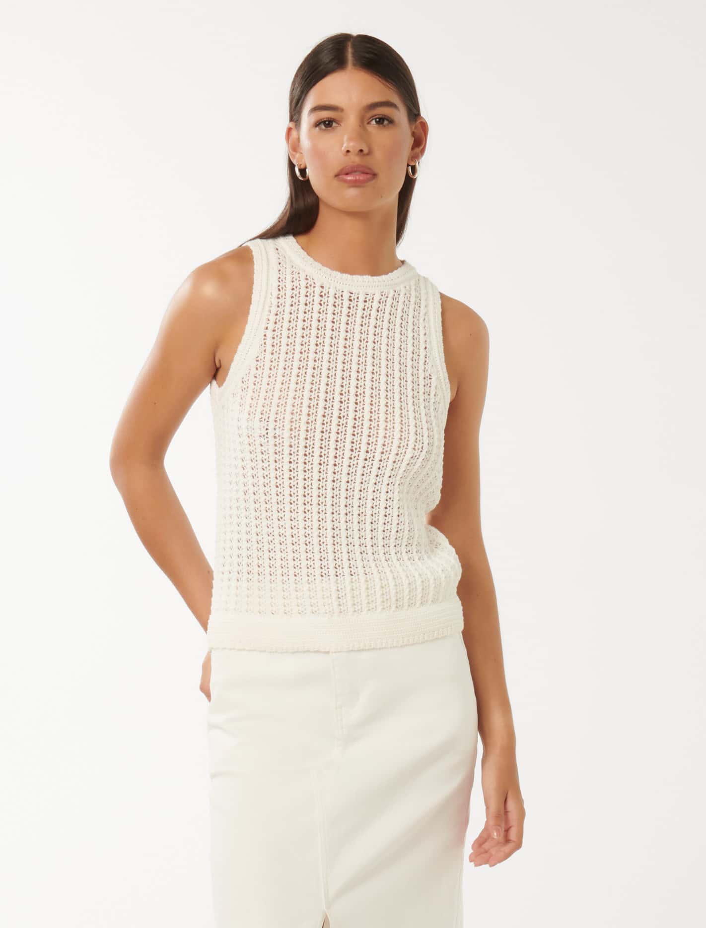 Bailee Crochet Look Racer Top Porcelain