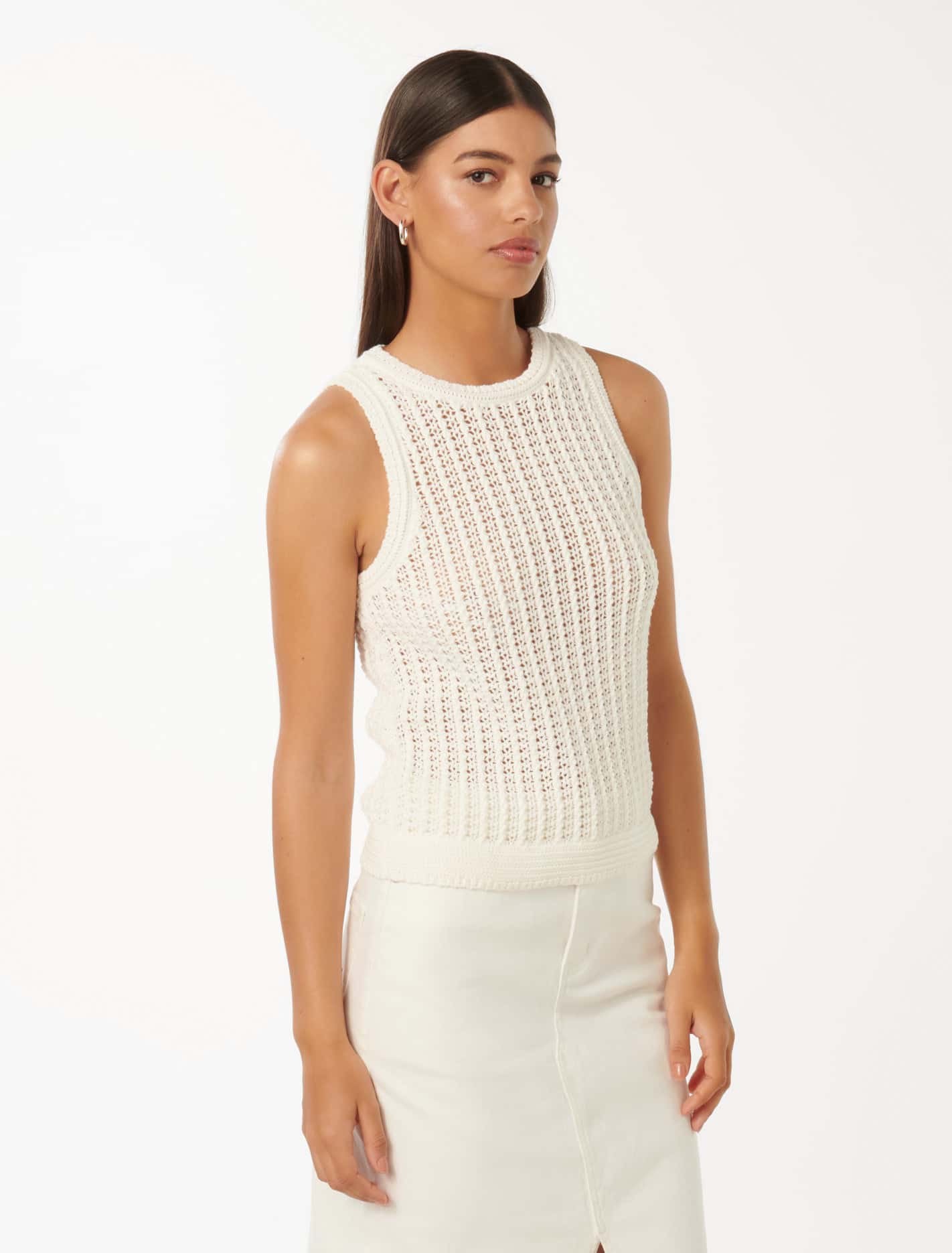 Bailee Crochet Look Racer Top Porcelain