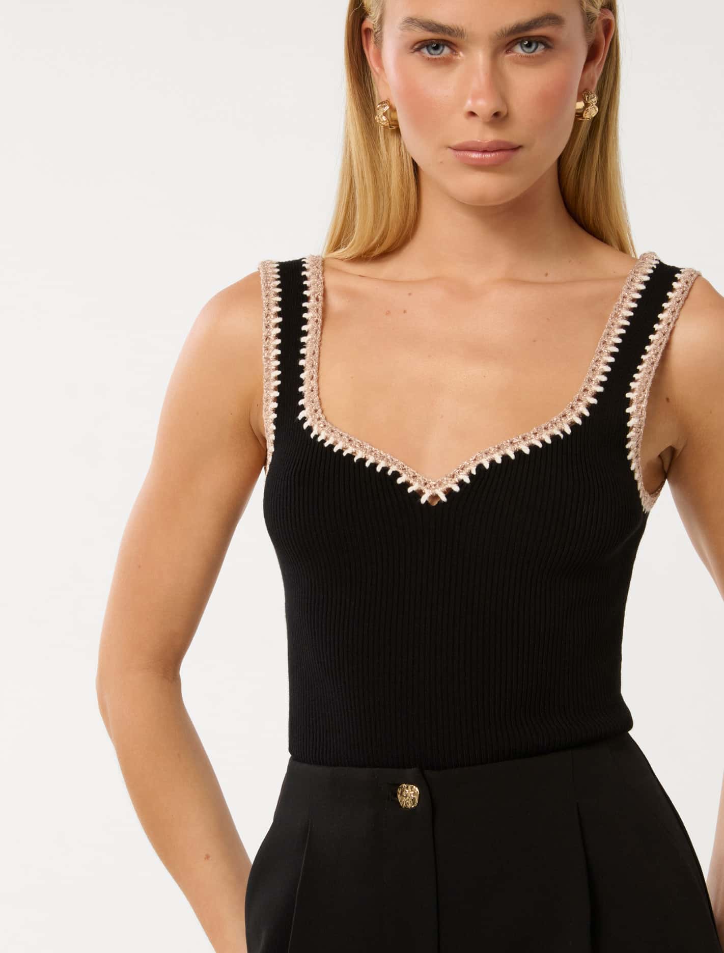 Sofia Crochet Trim Knit Tank Top Black