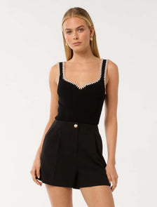 Sofia Crochet Trim Knit Tank Top Black
