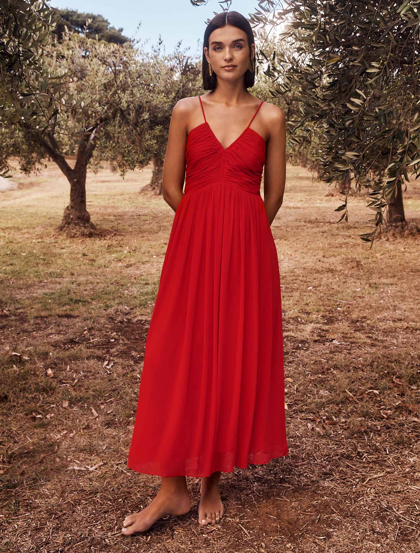 Nakita Ruched Bodice Maxi Candy Apple Red