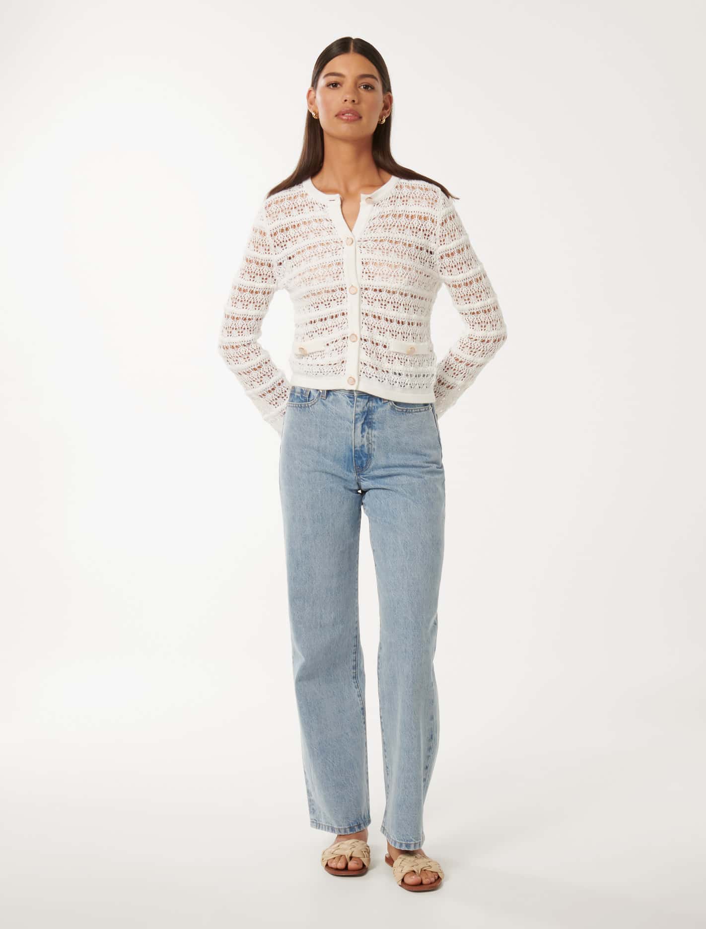 Melanie Open Stitch Cardigan Porcelain