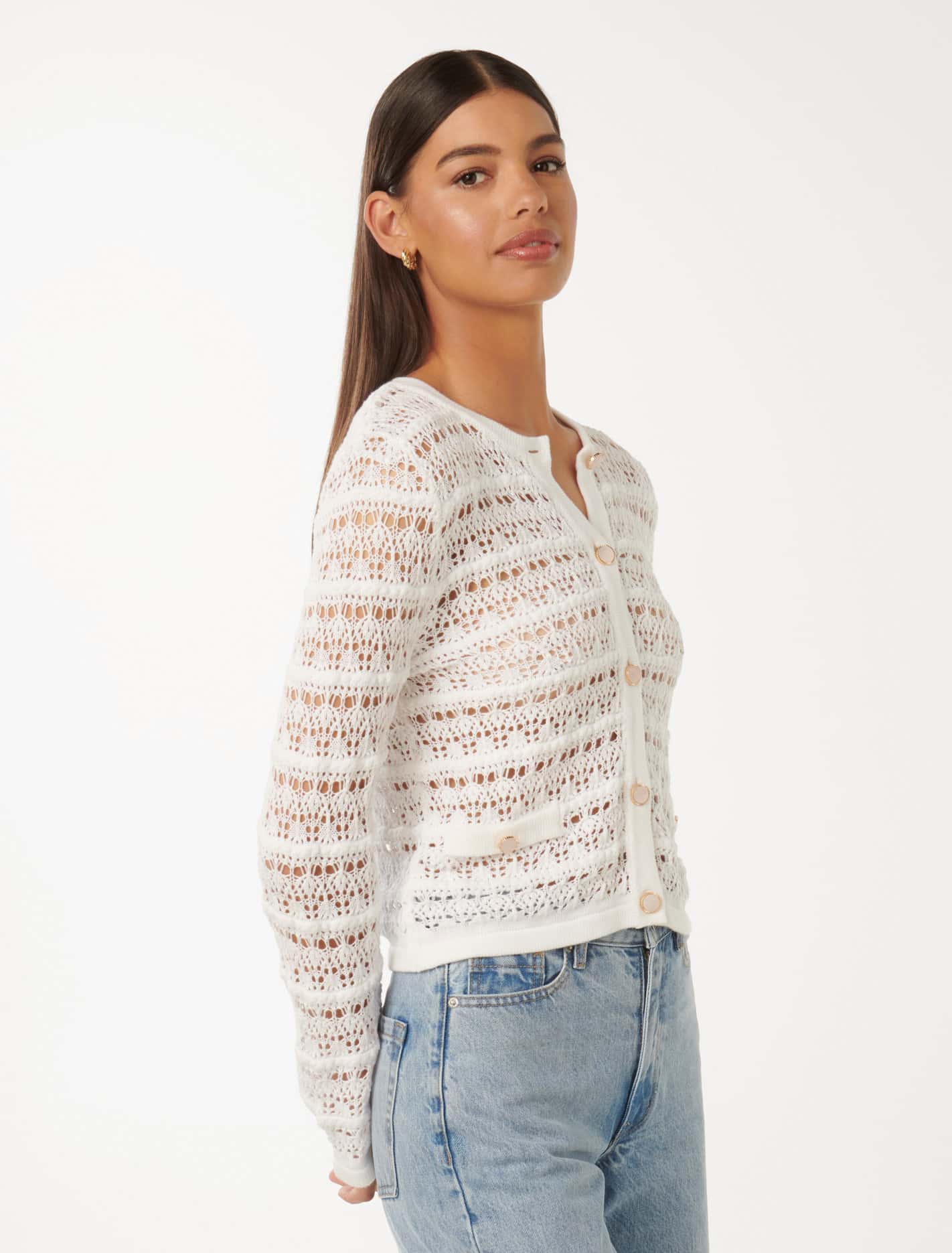 Melanie Open Stitch Cardigan Porcelain
