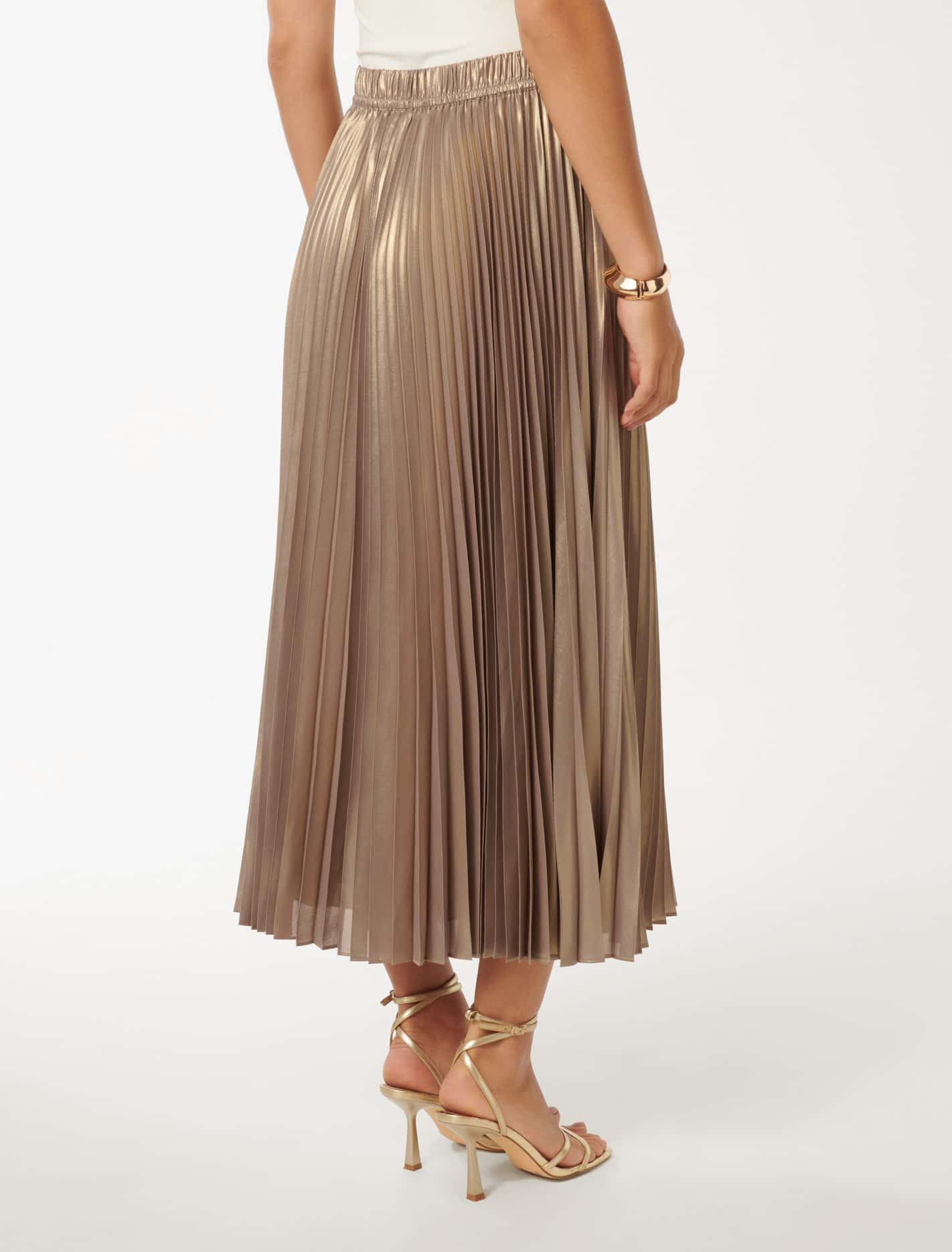 Estella Metallic Pleated Maxi Skirt Soft Gold