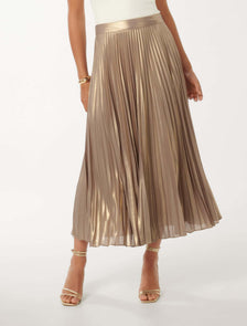 Estella Metallic Pleated Maxi Skirt Soft Gold