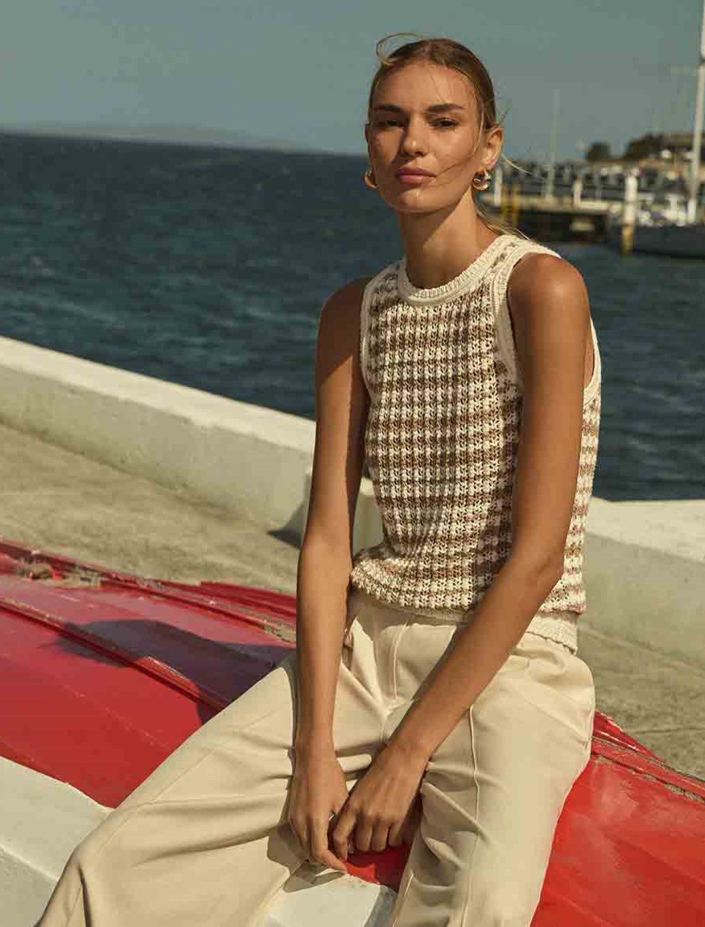 Bailee Stripe Crochet Look Top Neutral Stripe