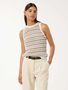 Bailee Stripe Crochet Look Top Neutral Stripe