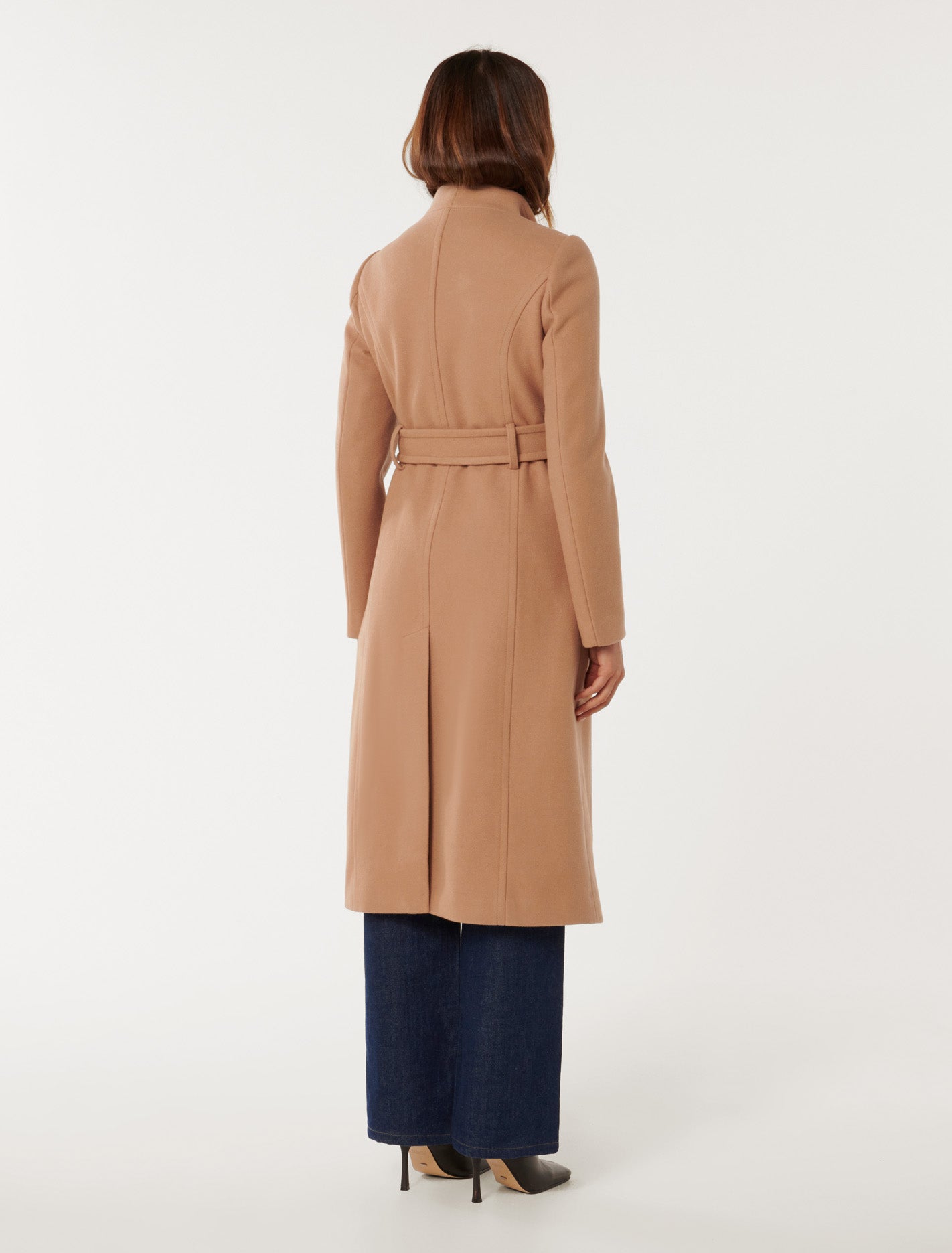 Ari Funnel-Neck Coat Camel