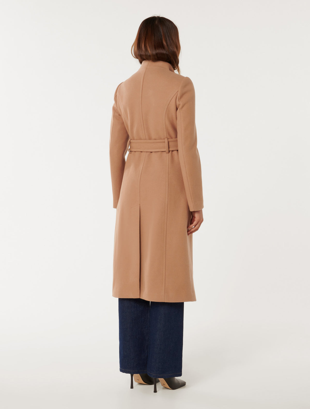 Ari Funnel-Neck Coat Camel